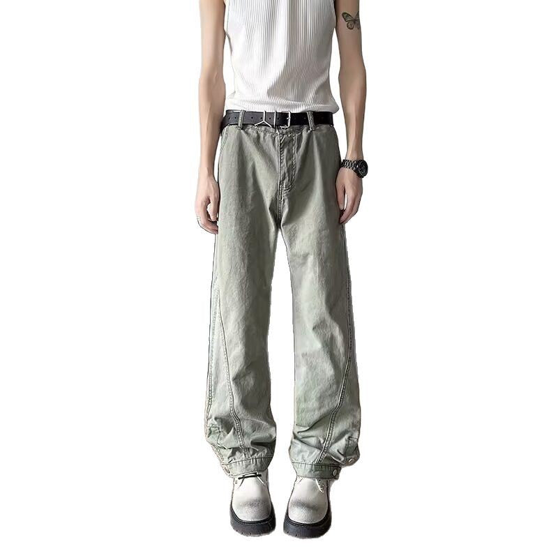 Washed Loose Button Design Slimming Straight Leg Pants