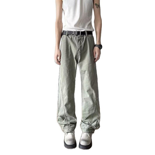 Washed Loose Button Design Slimming Straight Leg Pants