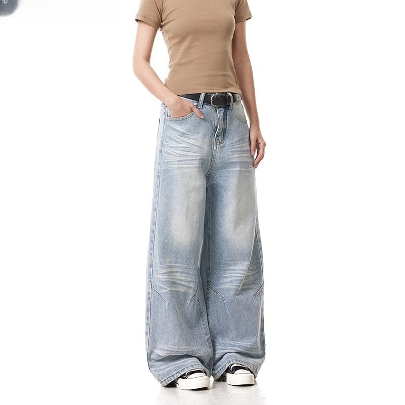 Light-Colored Retro Wide-Leg Denim Flared Pants