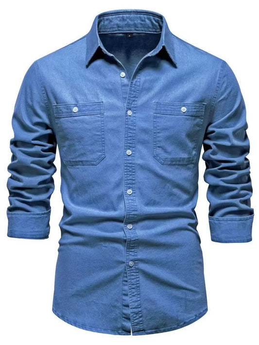 Men's Collared Neck Long Sleeve Denim Shirt