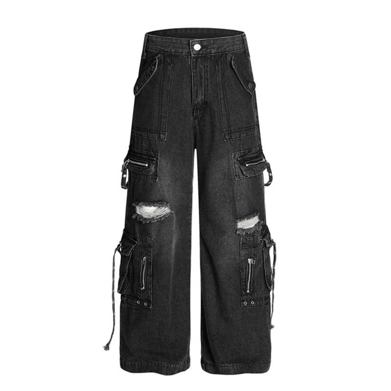 Multi Pocket Ripped Workwear Jeans – Premium Japanese Denim
