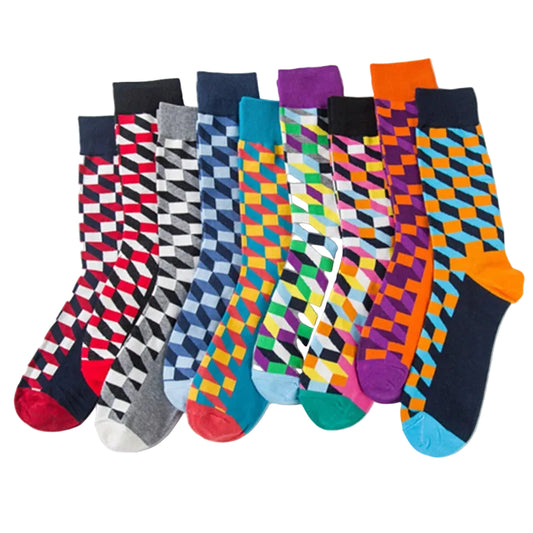 Colorful Geometric Shape Medium High Cotton Socks