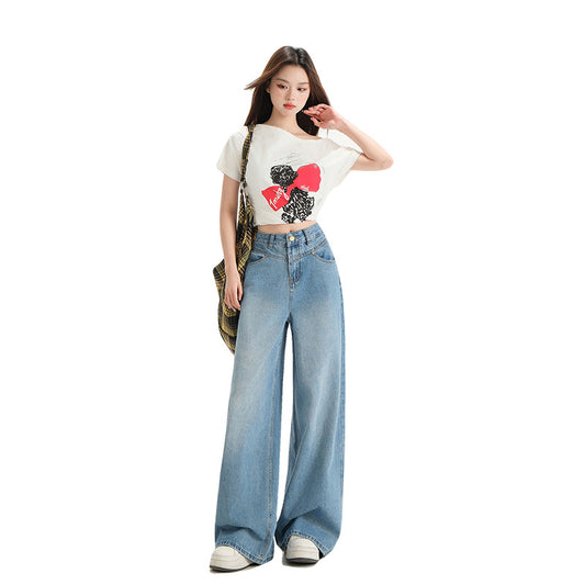 Wide Leg Jeans for Women - Retro High Waist Loose Straight Long Pants