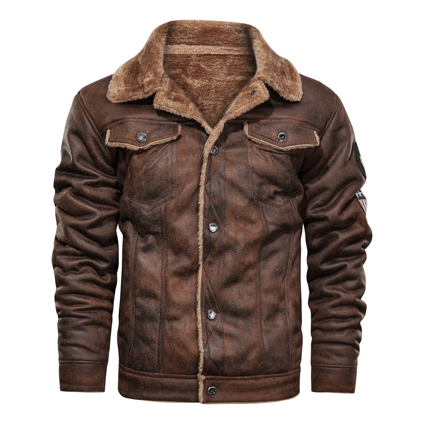 Men's Thick Warm Fleece Leather Jacket Coat - Casual Military Bomber