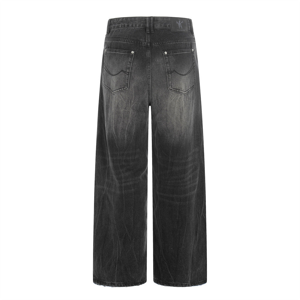 Whitewashed Denim Wide Leg Pants