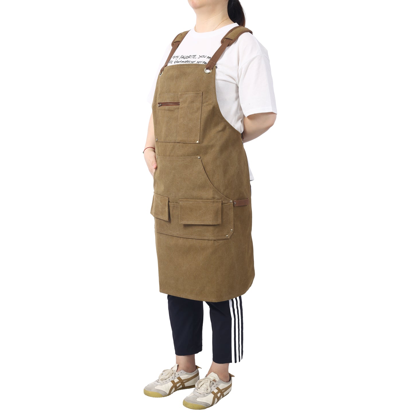 Long Heavy Duty Canvas Tool Apron, Fully Adjustable Carpenter Apron