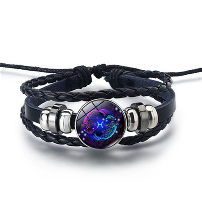 Zodiac Signs Glow Leather Bracelet