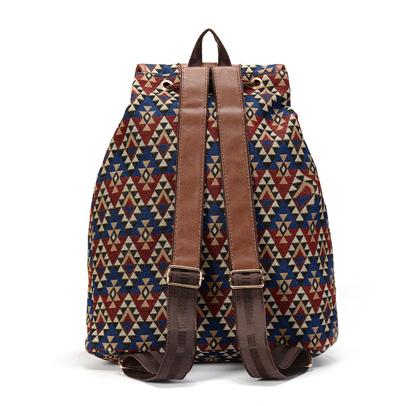 Hollow Out Leather Backpack For Women Drawstring Rucksack Bohemian