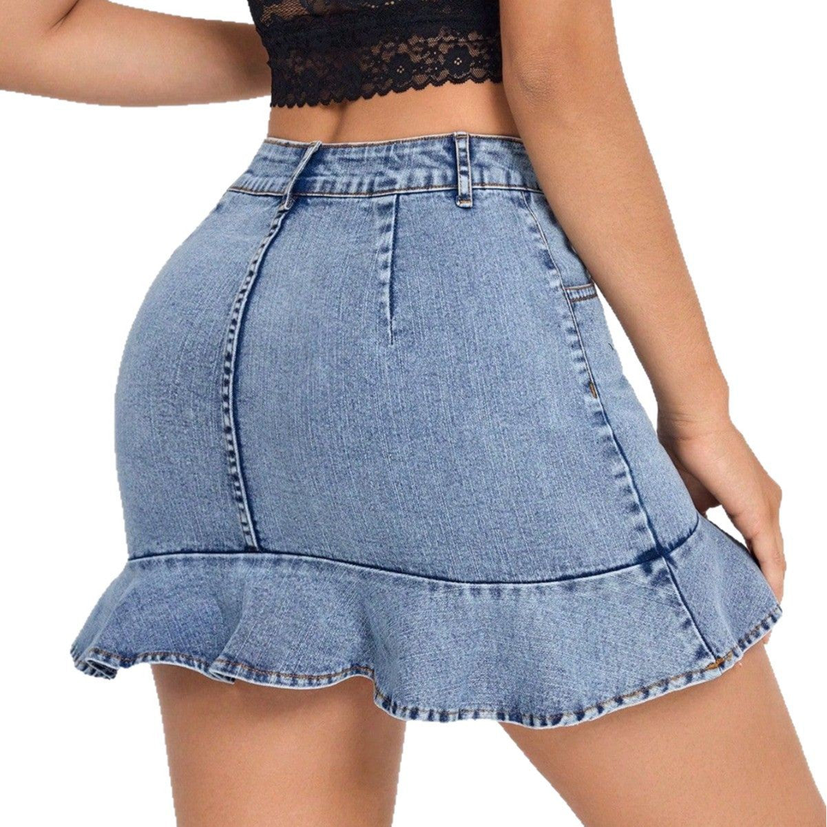 Luxury Japanese Denim Mini Skirt with Ruffled Hem