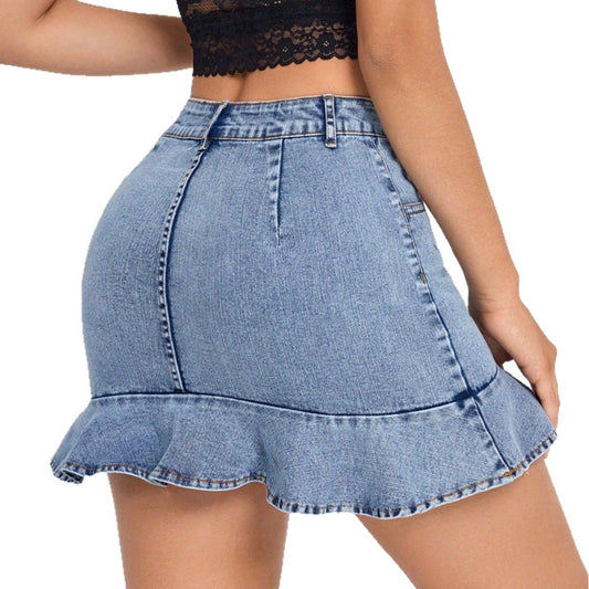 Luxury Japanese Denim Mini Skirt with Ruffled Hem