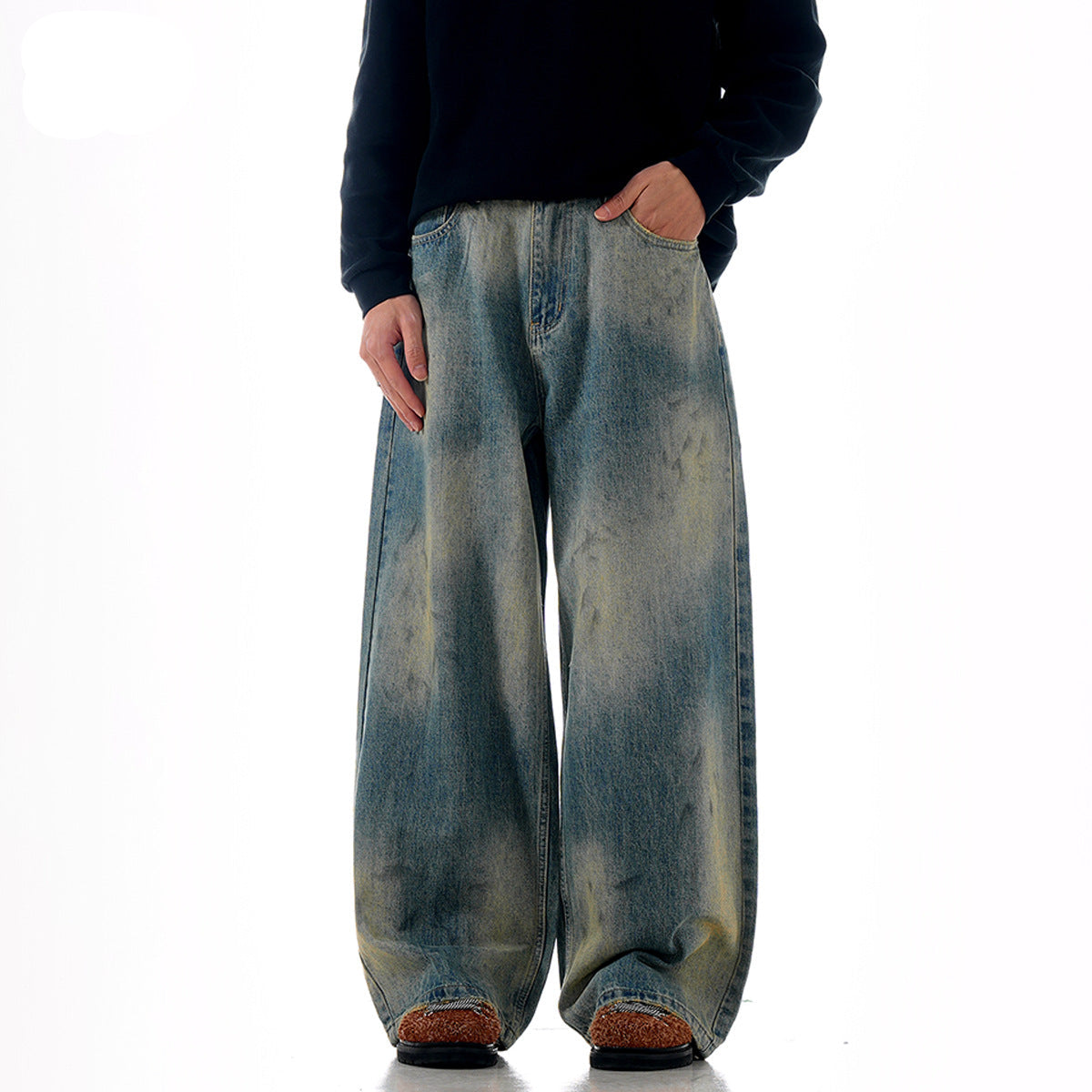 Gradient Faded Scratched Ripped Slim Street Loose Casual Long Pants