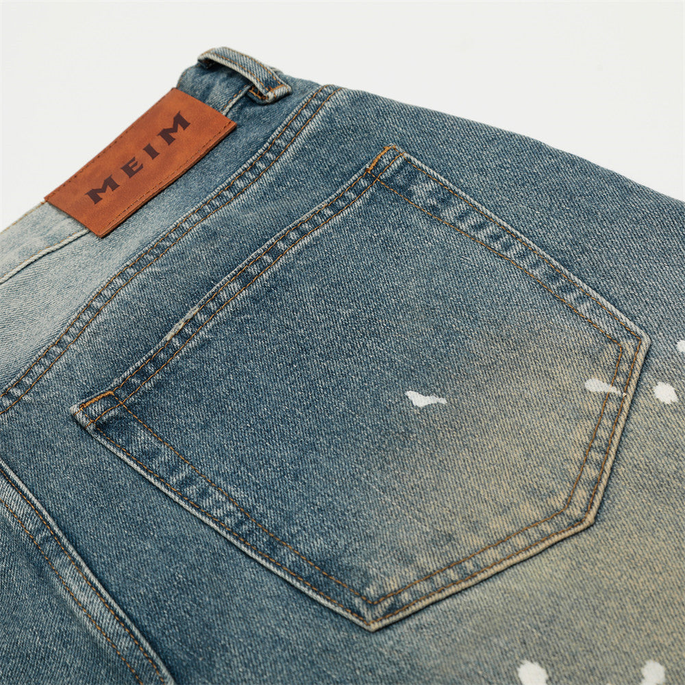 Men's Heavy-Duty Aged Denim Distressed Three-Quarter Shorts