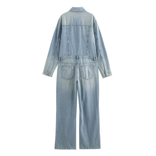 Straight Leg Denim Jumpsuit for Women