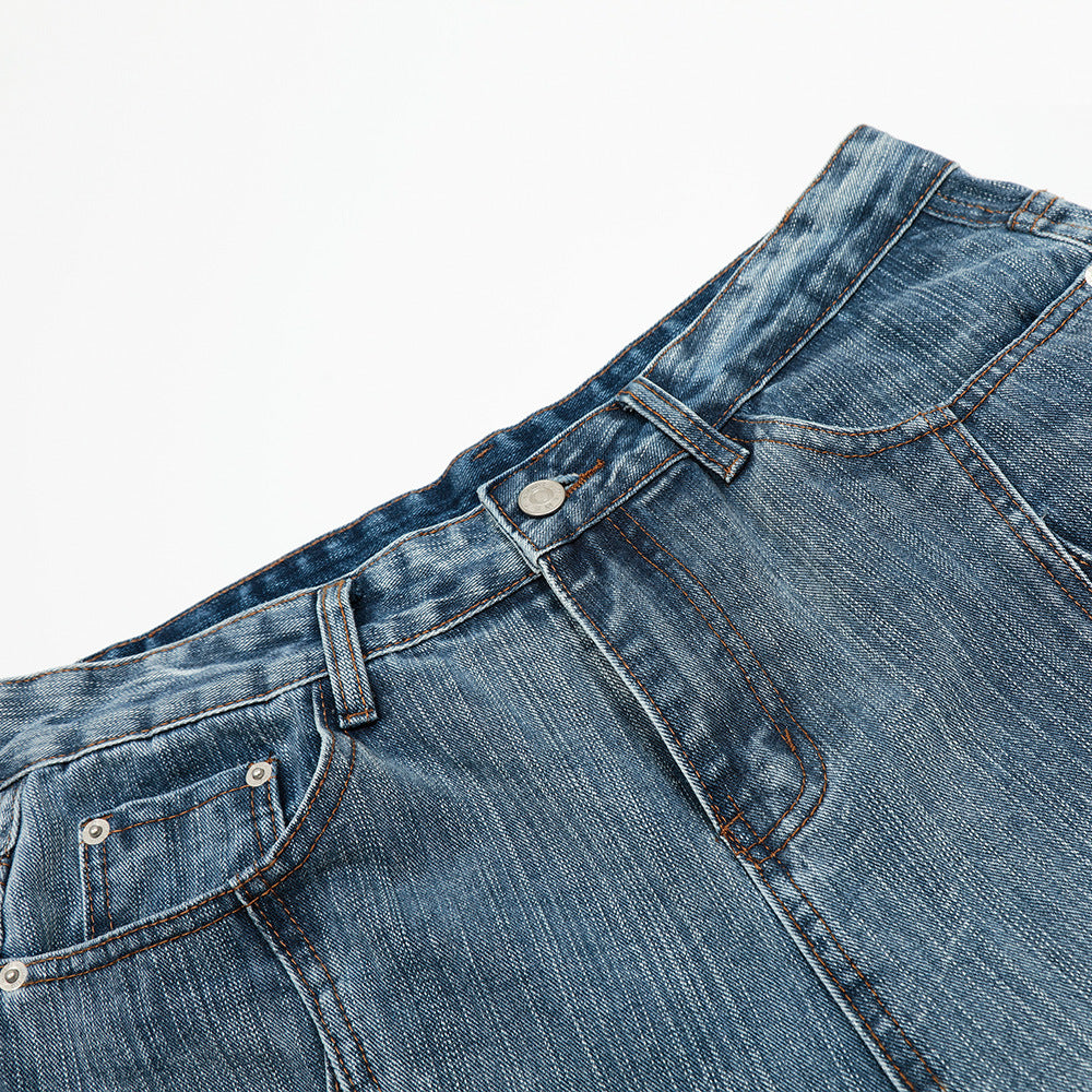 Men's Deconstructed Riveted Denim Shorts - Loose Fit