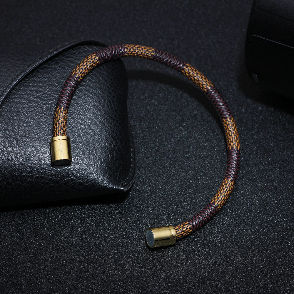 Leather Bracelets Jewelry Stainless Steel Magnetic Clasp Bracelets