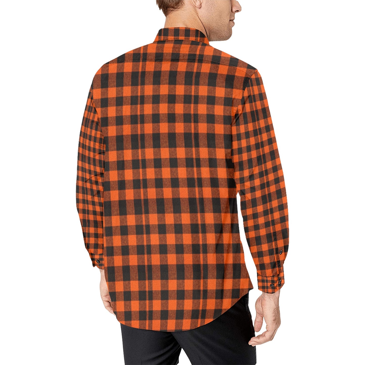 Burnt Orange and Black Lumberjack Checkered Pattern Men's Long Sleeve Shirt