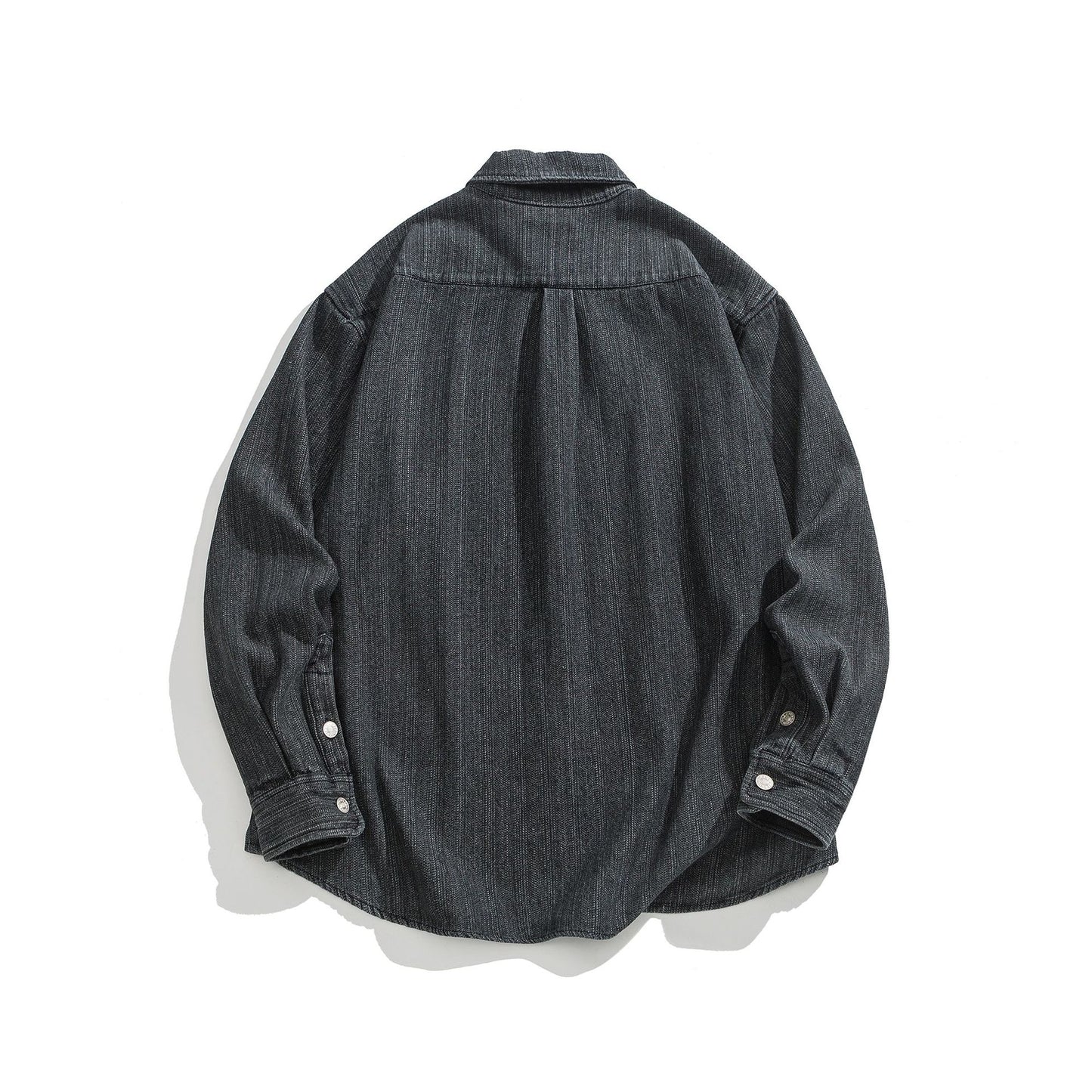 Pleated Denim Collar Long Sleeved Shirt