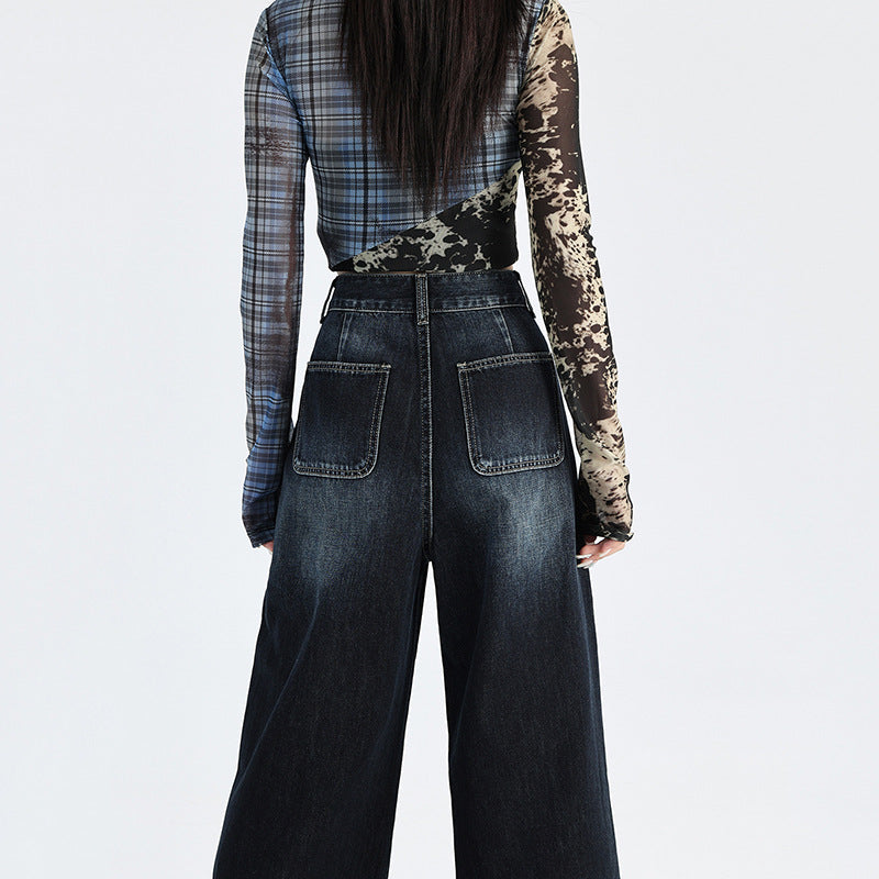 Deep Blue High-Waisted Wide-Leg Jeans for Women