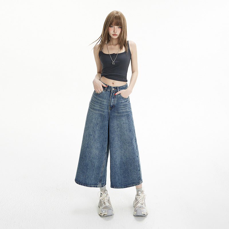 High-Waisted Loose Wide-Leg Pants for Women - Flowy Versatile Cropped Straight-Leg Jeans