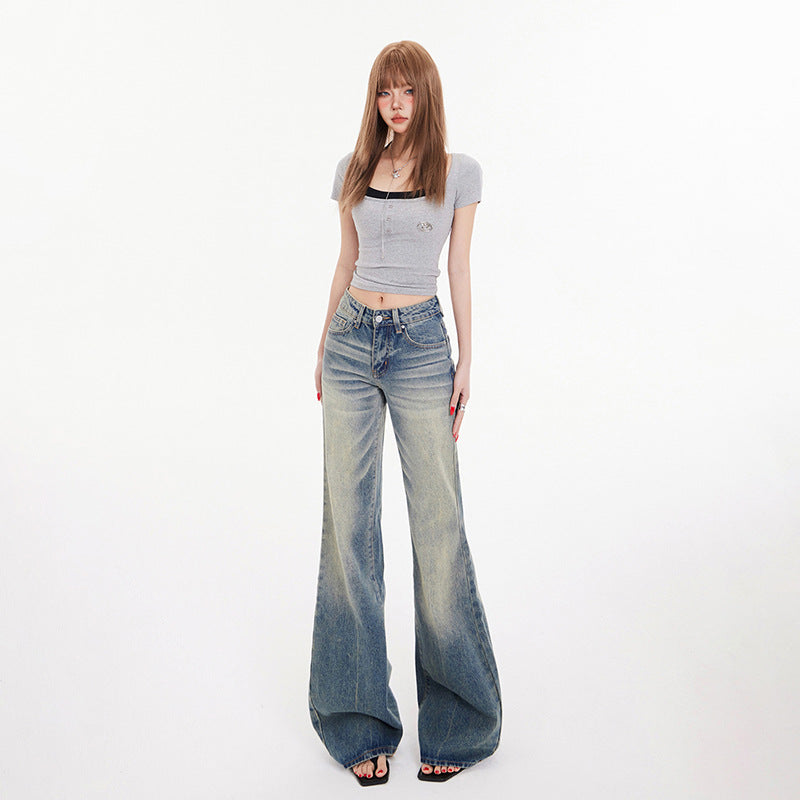 Women's Mid-Waist Spicy Girl Flare Jeans -  Micro Flare Denim Trousers
