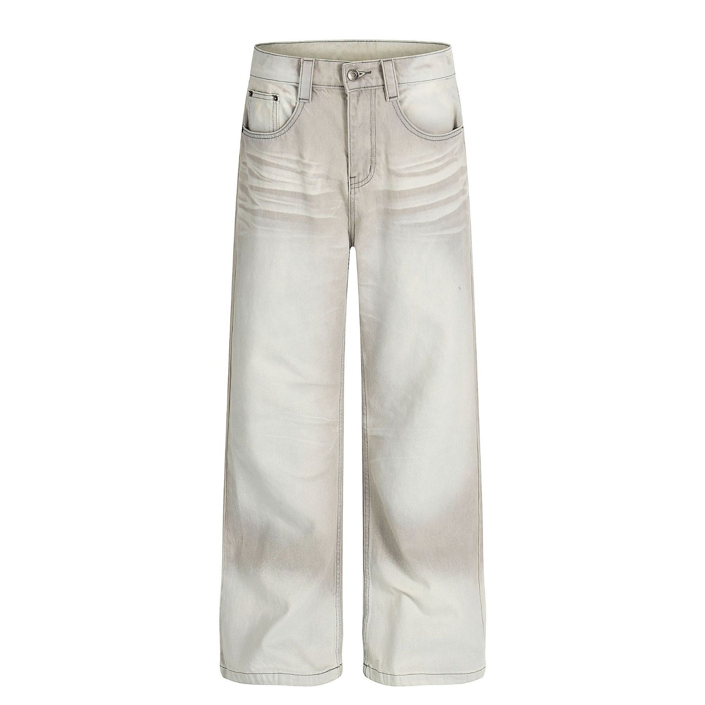 Vintage Unisex  Washed Nostalgic Color High-End Design Men's Loose Straight-Leg Jeans