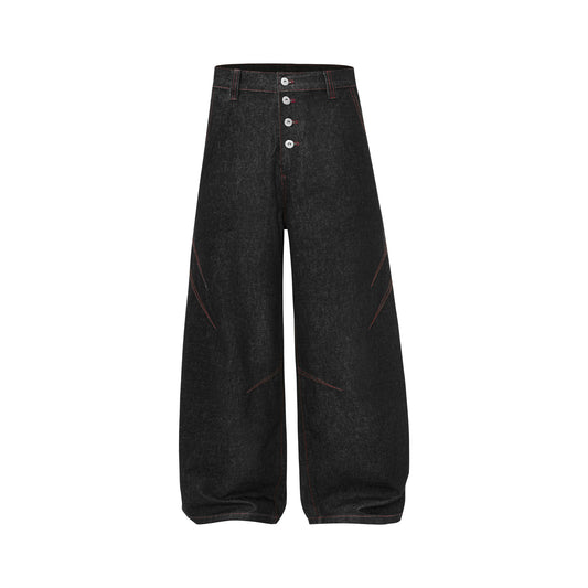 Luxury High-Waisted Deconstructed Denim Pants with Buttons