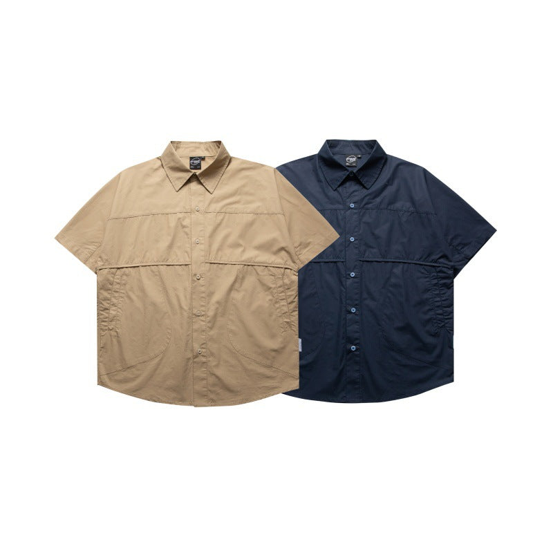 Solid Color Short Sleeve Loose Fit Shirt for Men