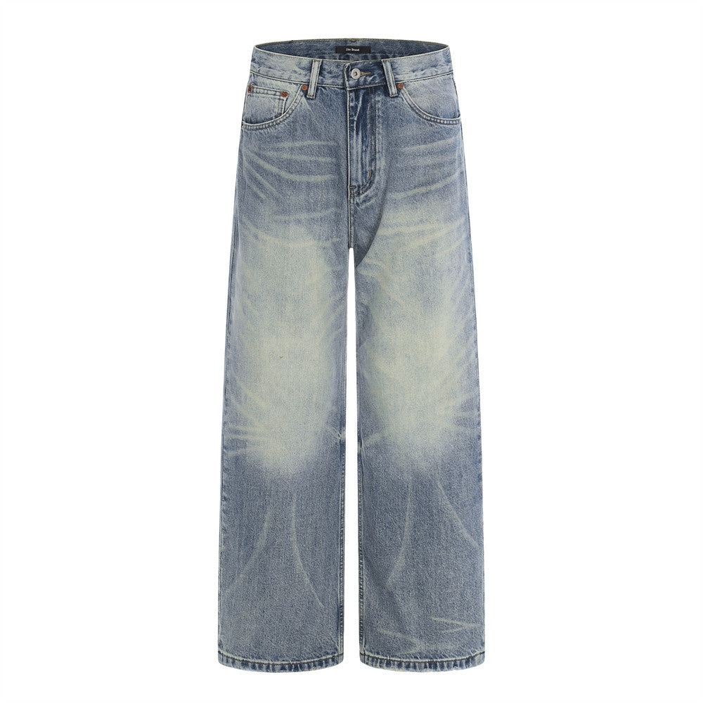 Grinding White Washed Denim Straight Leg Pants