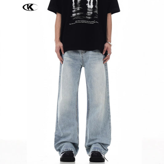 Blue Flared Denim Pants for Men and Women - Casual Loose and Slim Fit Long Pants
