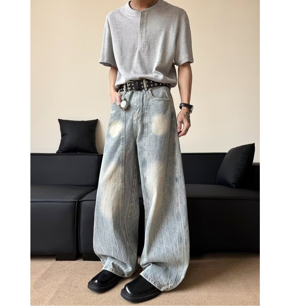 Loose Wide Leg Denim Pants – Curved Knife Design