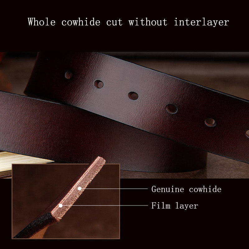 Men's Genuine Leather Belt - Retro Pin Buckle Belt - Versatile Thick Cowhide
