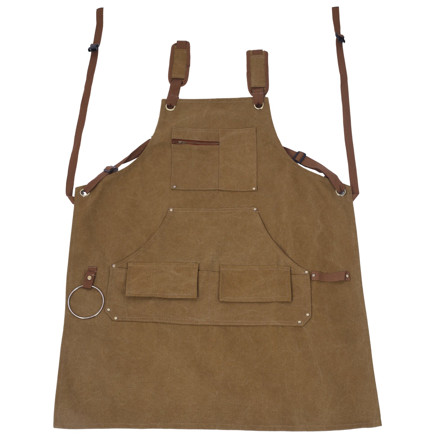Long Heavy Duty Canvas Tool Apron, Fully Adjustable Carpenter Apron
