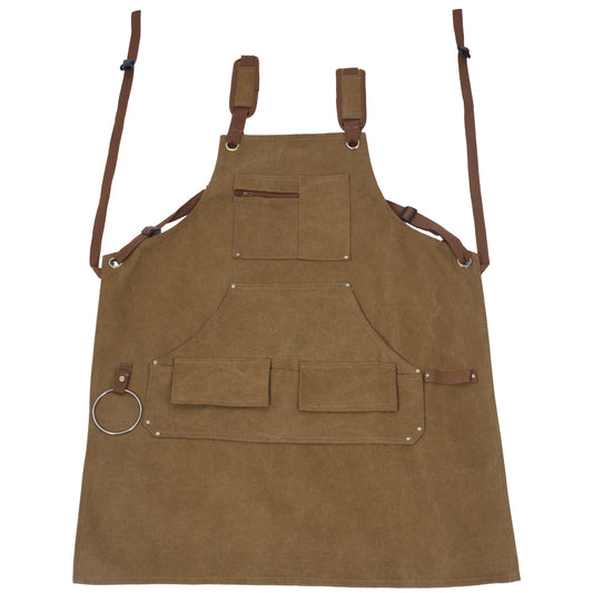 Long Heavy Duty Canvas Tool Apron, Fully Adjustable Carpenter Apron