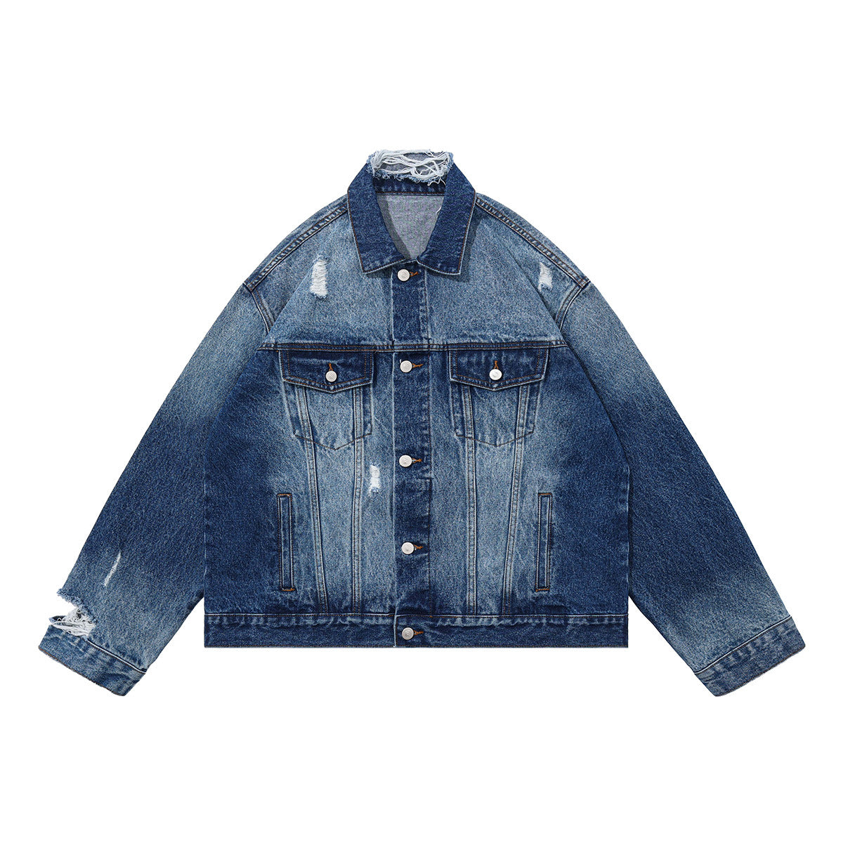 Washed Distressed Heavyweight Denim Jacket for Men