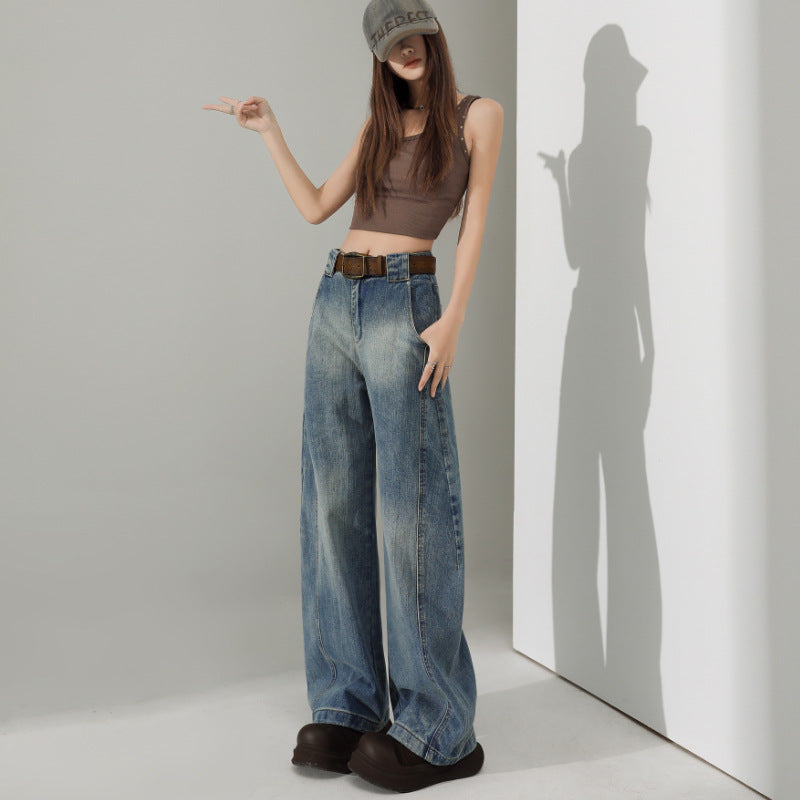 Wide-Leg Jeans for Women - Loose Slimming Versatile Floor-Length Slit Pants