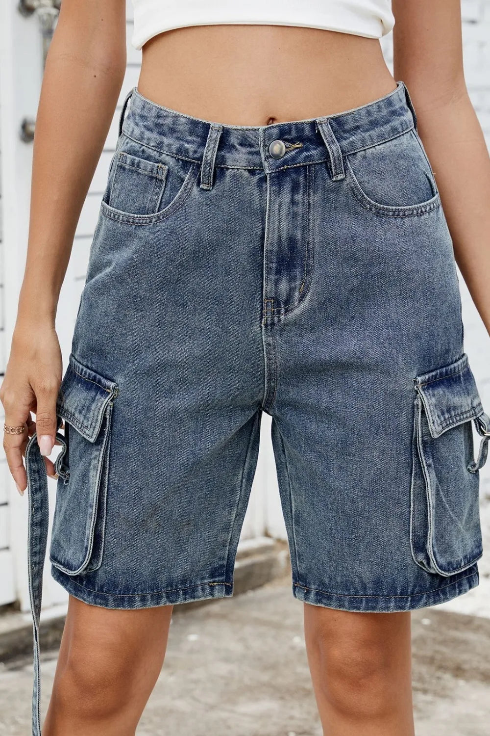 Washed Cargo Denim Shorts - Premium Japanese Craftsmanship