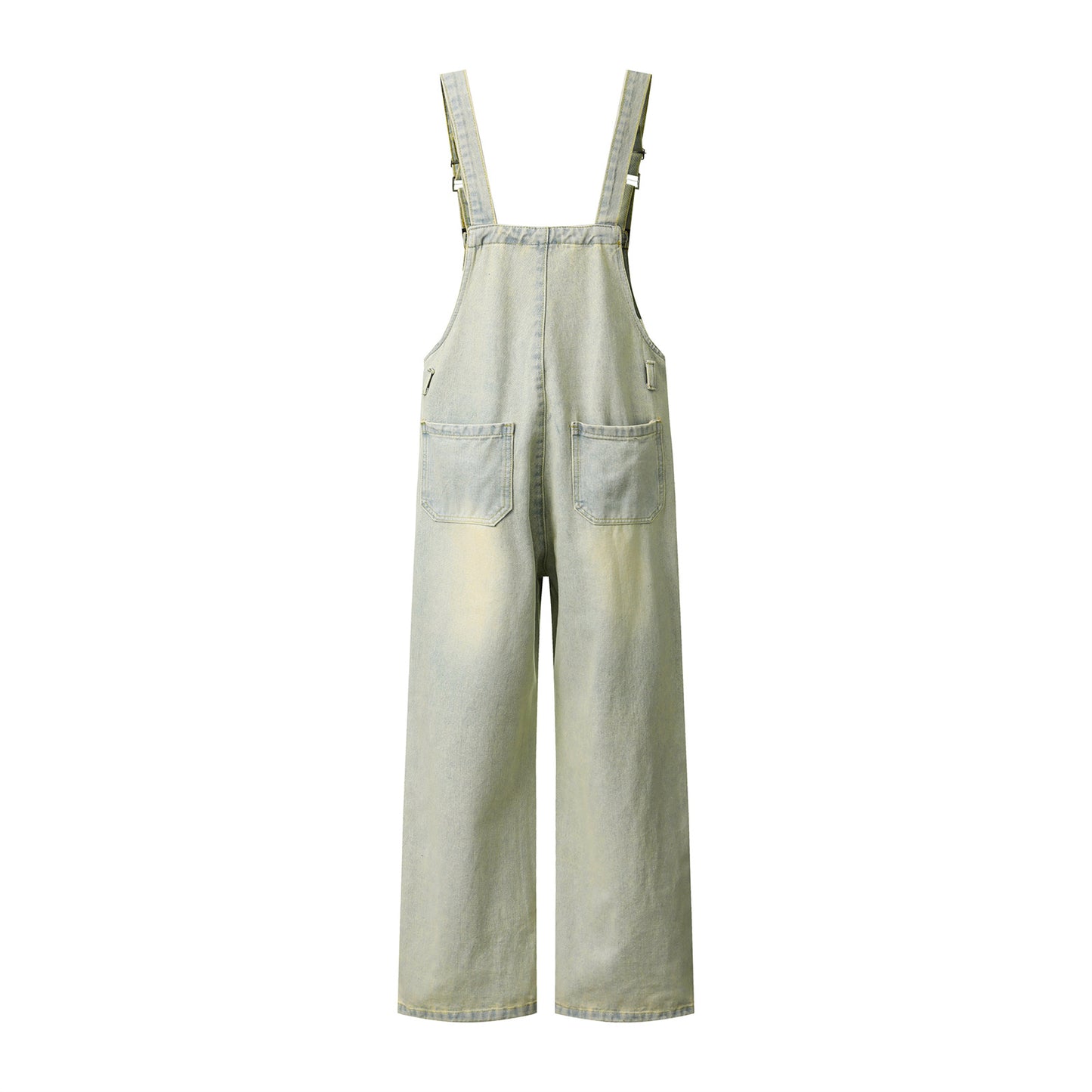 Embroidered Denim Overalls - Washed Straight Leg Jumpsuit