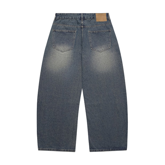 Heavy Washed Panelled Patchwork Loose Wide Leg Knife Cut Denim Pants