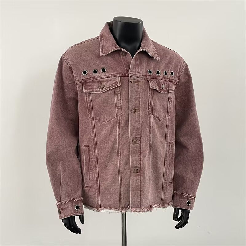 Retro Unisex Pink Denim Jacket for Men and Women