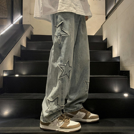 Men's High-End Wide-Leg Straight Denim Trousers