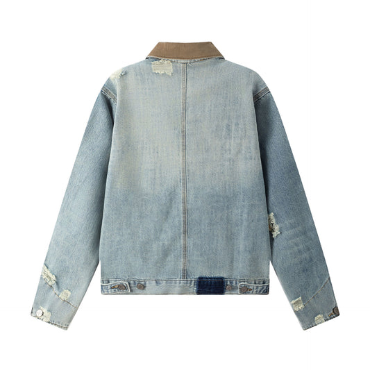 Collar Splicing Design Denim Loose Casual Jacket