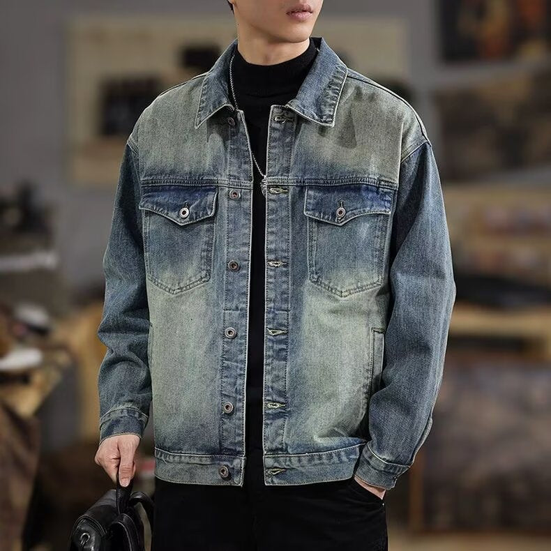 Men's Washed Vintage Denim Jacket for Men