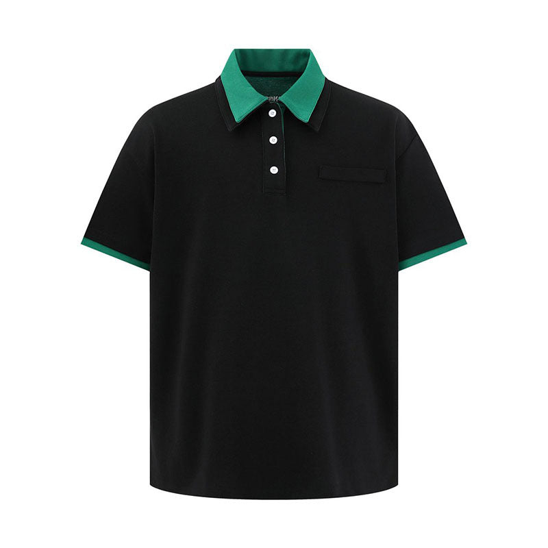 Two-Tone Polo Shirt - Casual Turn-Down Collar