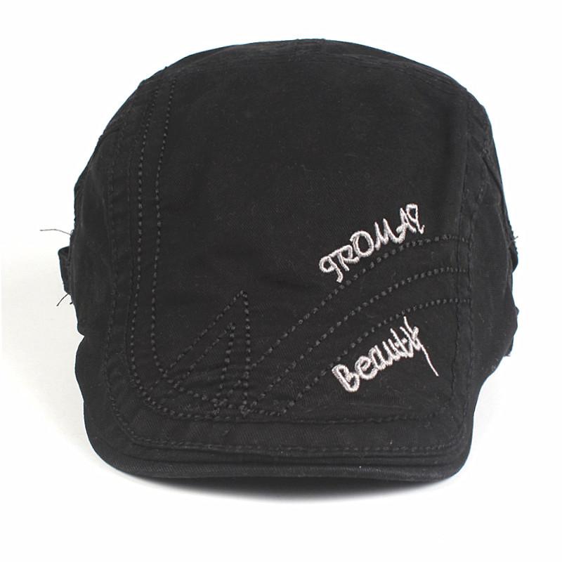 Cotton Embroidered Newsboy Cap - Adjustable