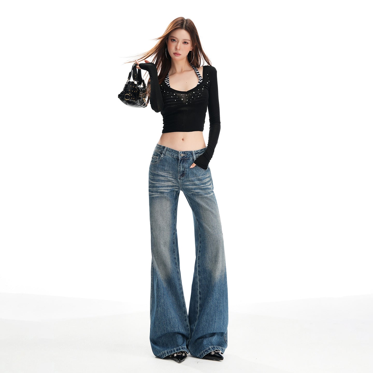 Women's Low Waist Washed Drape Straight Trumpet Pants