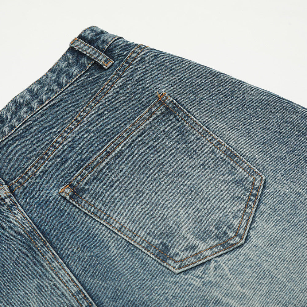 Men's Distressed Denim Straight-Leg Work Shorts