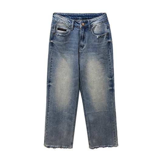 Distressed Wide Leg Denim Pants for Women