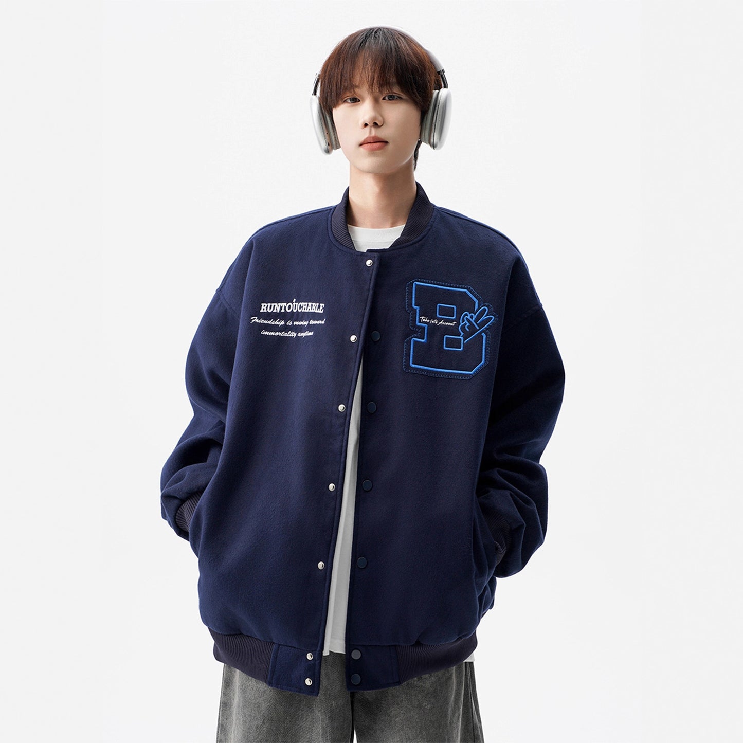 Embroidered Wool Varsity Bomber Jacket - Vintage Flight Jacket