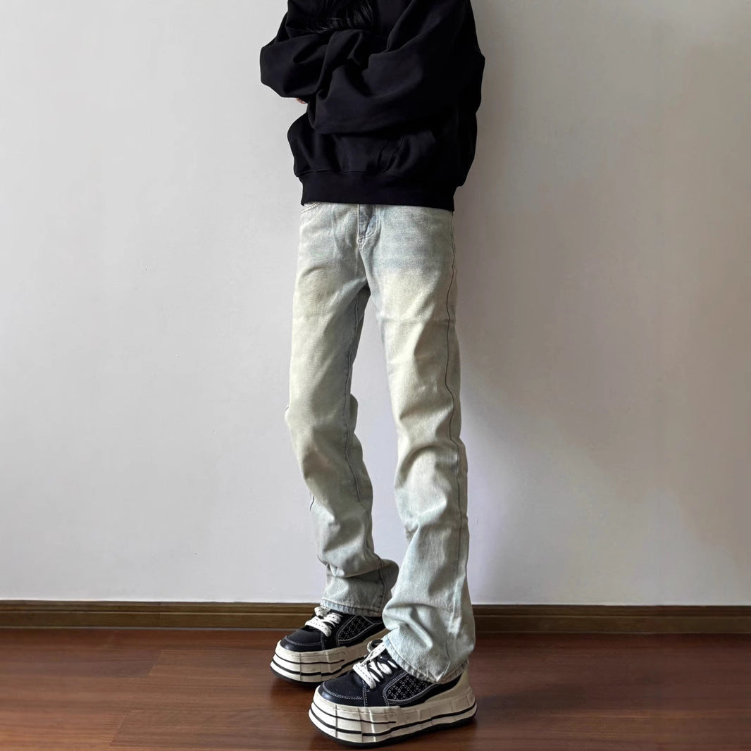 Flared Washed Basic Denim Pants for Men - Slim Straight Fit, High Street Casual Trousers