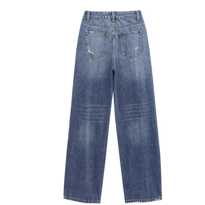 Women's Fashion Casual High Waist Curved Hem Denim Pants